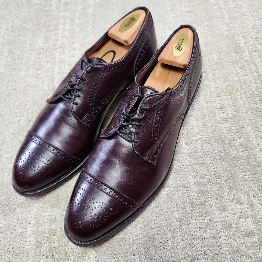 Allen Edmonds Sanford Burgundy Leather Cap Toe Brogue Derby Shoes Mens 11 B 5277